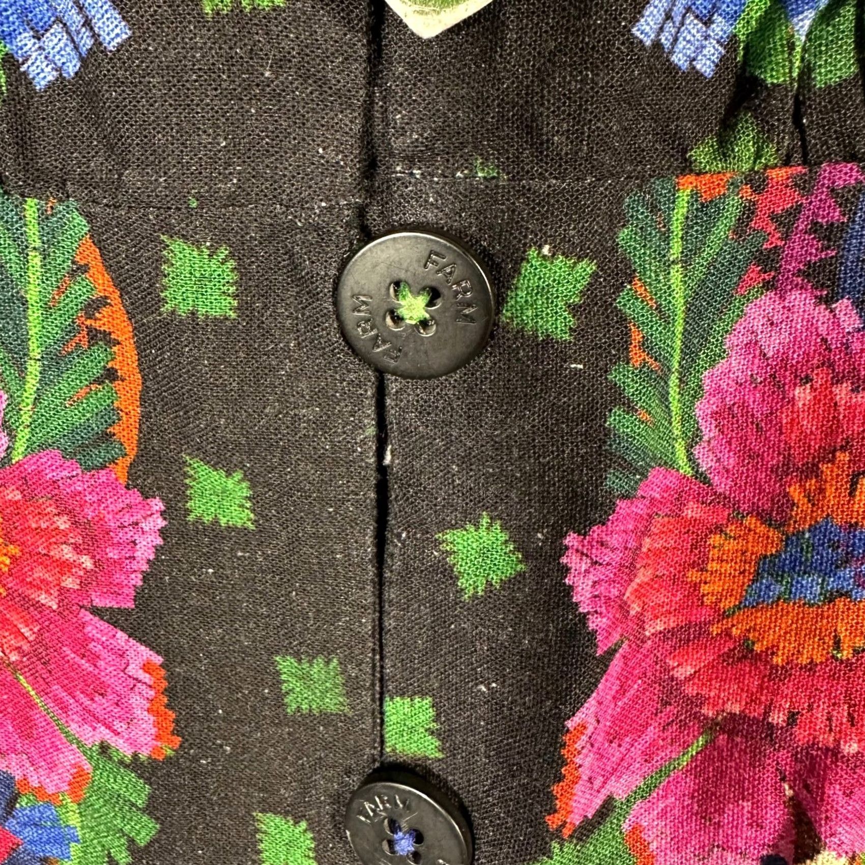 Farm Rio Farm Rio Dress Blooming Garden Black Floral Midi NWT V-Neck Puff Sleeve Button-Down A-Line Linen Viscose multicolor 2XS Womens Size XXS / US 00 / IT 34 - 5 Thumbnail