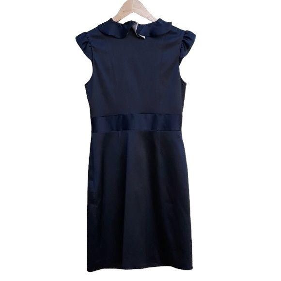 Other Max And Cleo Black Cocktail Dress Sz 6 Satin V-neck Ruffled Size M / US 6-8 / IT 42-44 - 2 Thumbnail