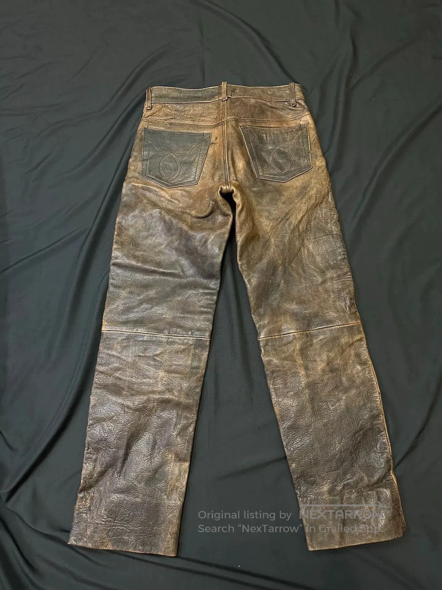 Vintage vintage leather pants with distressed details. Size US 34 / EU 50 - 5 Thumbnail