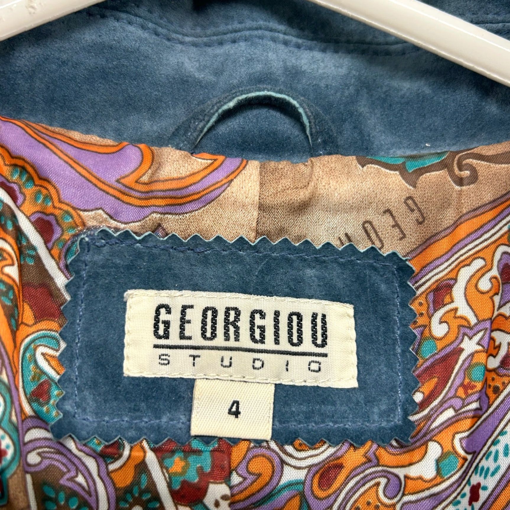 Vintage Gorgiou Studio Blazer Womens 4 Blue Leather Paisley Lined Button Regular Size 4 Western Fashion Womens Size S / US 4 / IT 40 - 6 Thumbnail
