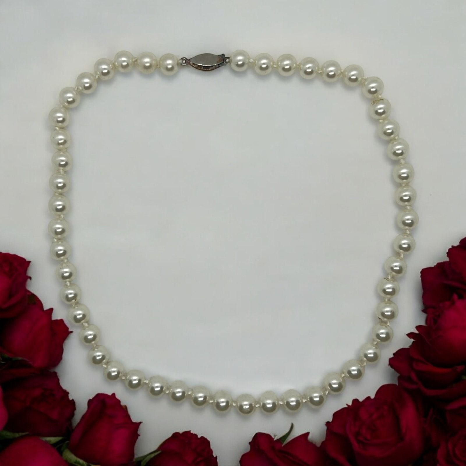 Other Vintage Faux Pearl Necklace-18''-Knotted-8mm Beads-Filigree Size ONE SIZE - 3 Thumbnail