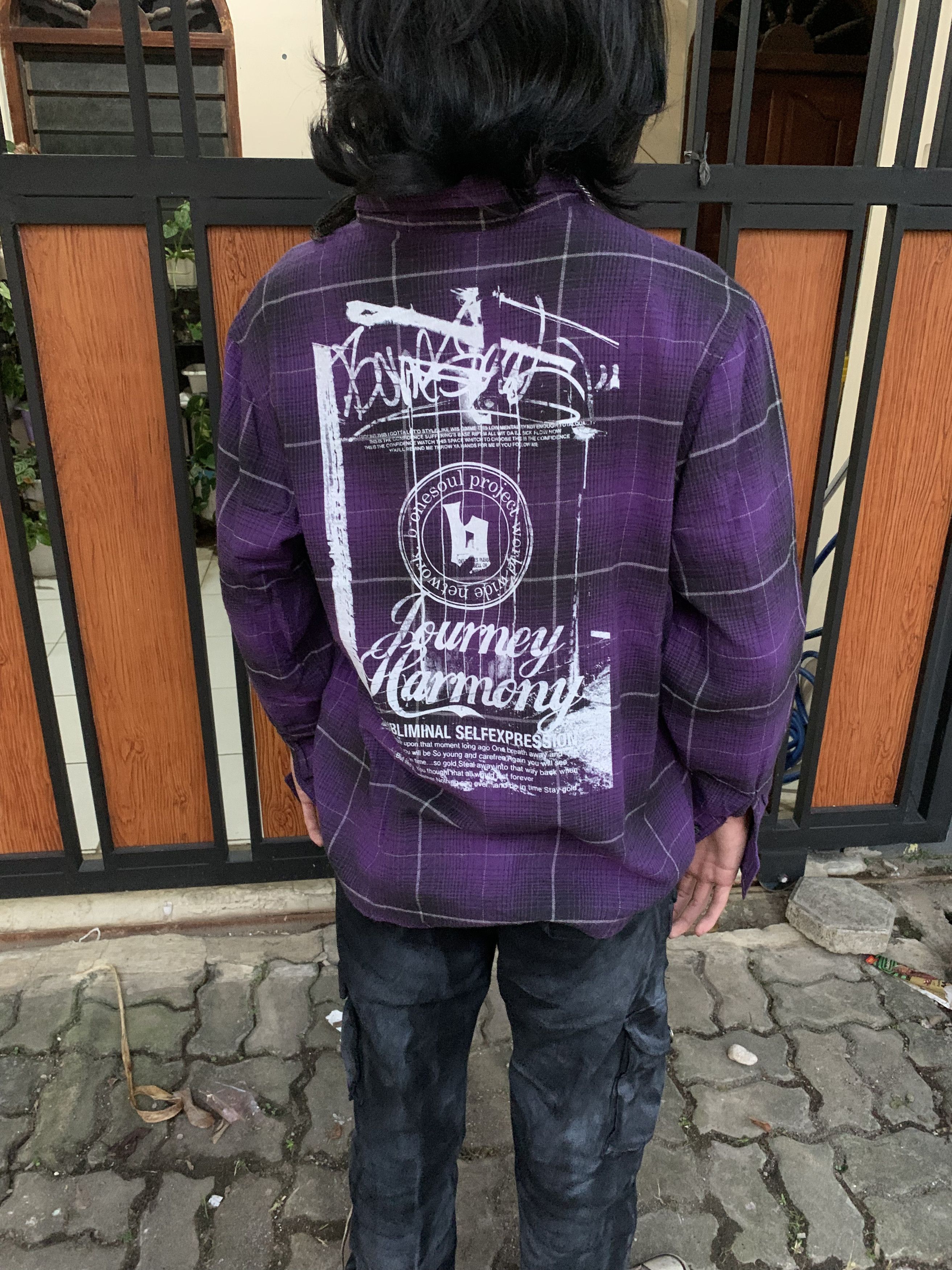 Japanese Brand Y2K B-One-Soul Grunge Purple Plaid Flannel Shirt Poem Print Size US M / EU 48-50 / 2 - 9 Thumbnail