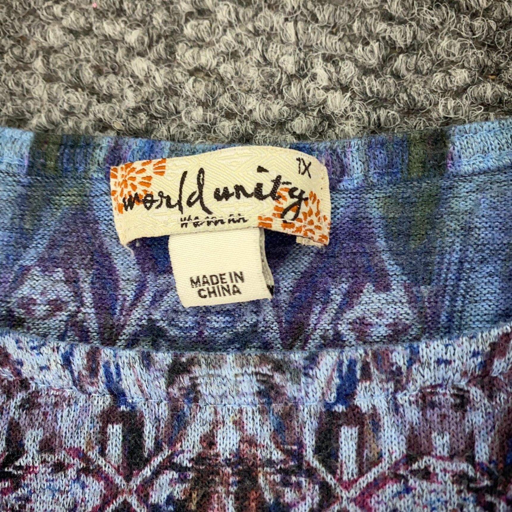 Vintage World Unity Shirt 1X Blue Bohemian Hippie Tie Dye Lace Geometric 3/4 Sleeve Round Neck Pullover Blouse Tunic Women Size XL / US 12-14 / IT 48-50 - 7 Thumbnail