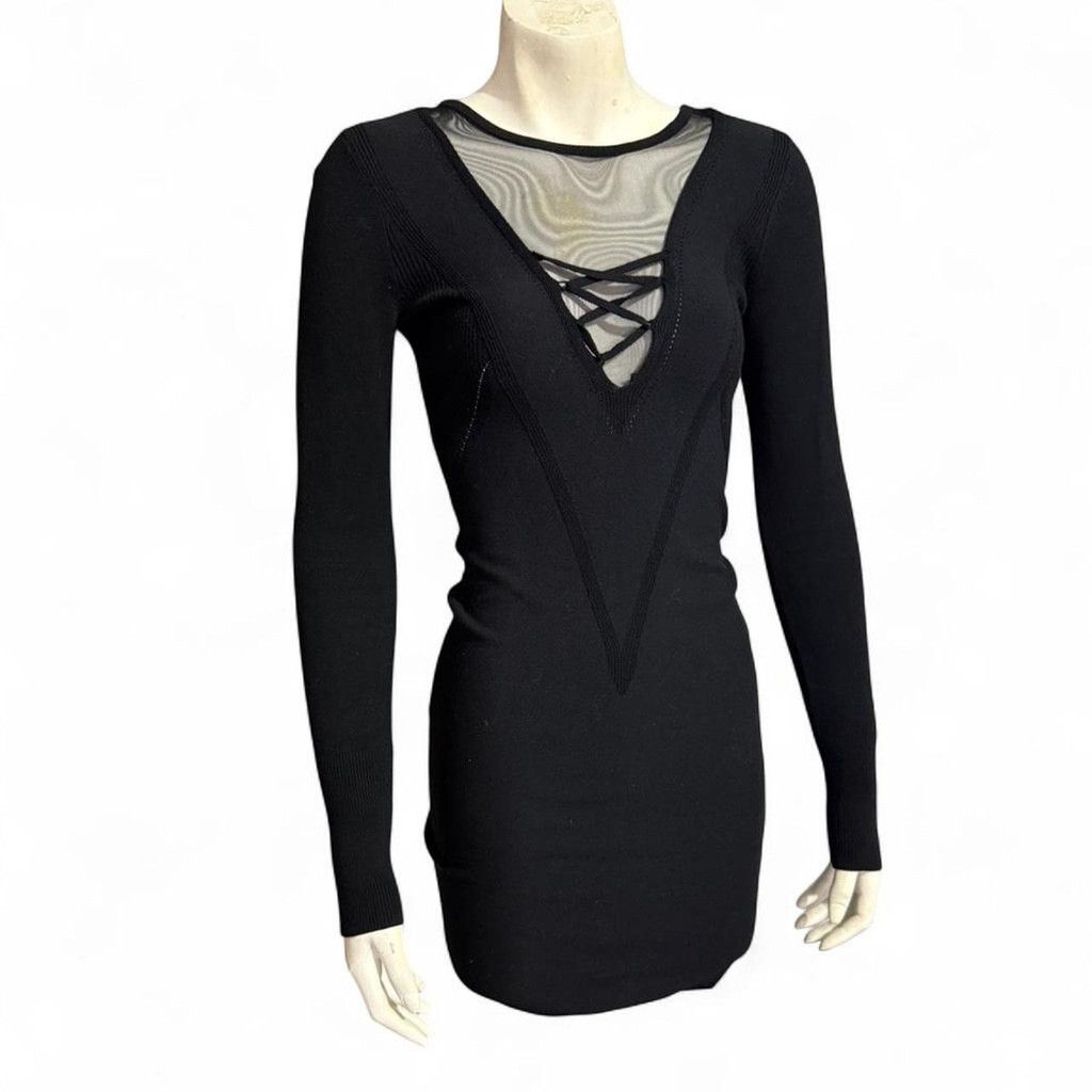Guess Goth glam sexy Guess black long sleeve bodycon dress Size S / US 4 / IT 40 - 4 Thumbnail