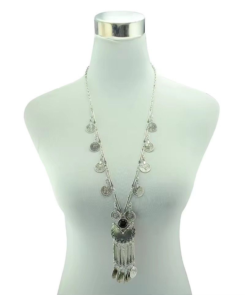 Jewelry Bohemian Black Stone Coin tassel necklace Size ONE SIZE - 2 Thumbnail