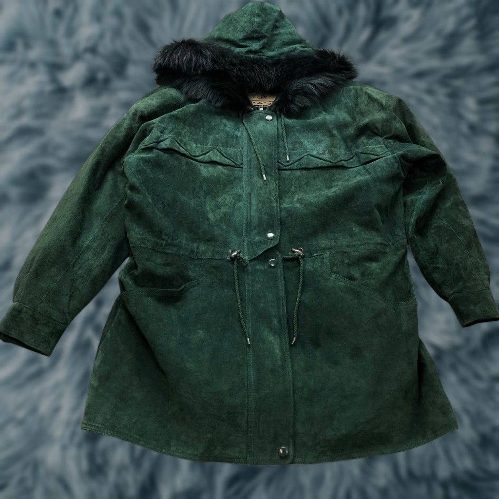 Vintage VINTAGE ADA Suede Leather Parka Coat Womens Medium M Long Sleeve Fur Trim Green Jacket/Coat Quietly Size M / US 6-8 / IT 42-44 - 1 Thumbnail
