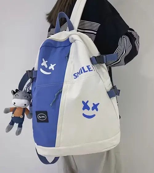 Japanese Brand Fashion punk colorblock smile backpack aesthetic Size ONE SIZE - 2 Thumbnail