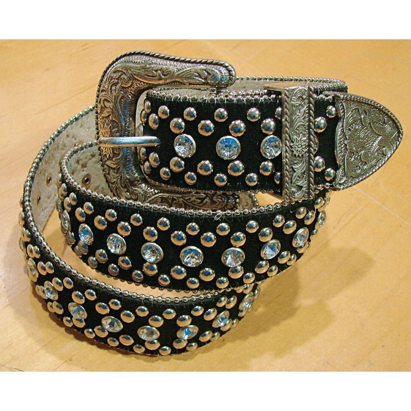 Guess Guess Womens Black Studded Rhinestones Embossed Metal Buckle ...