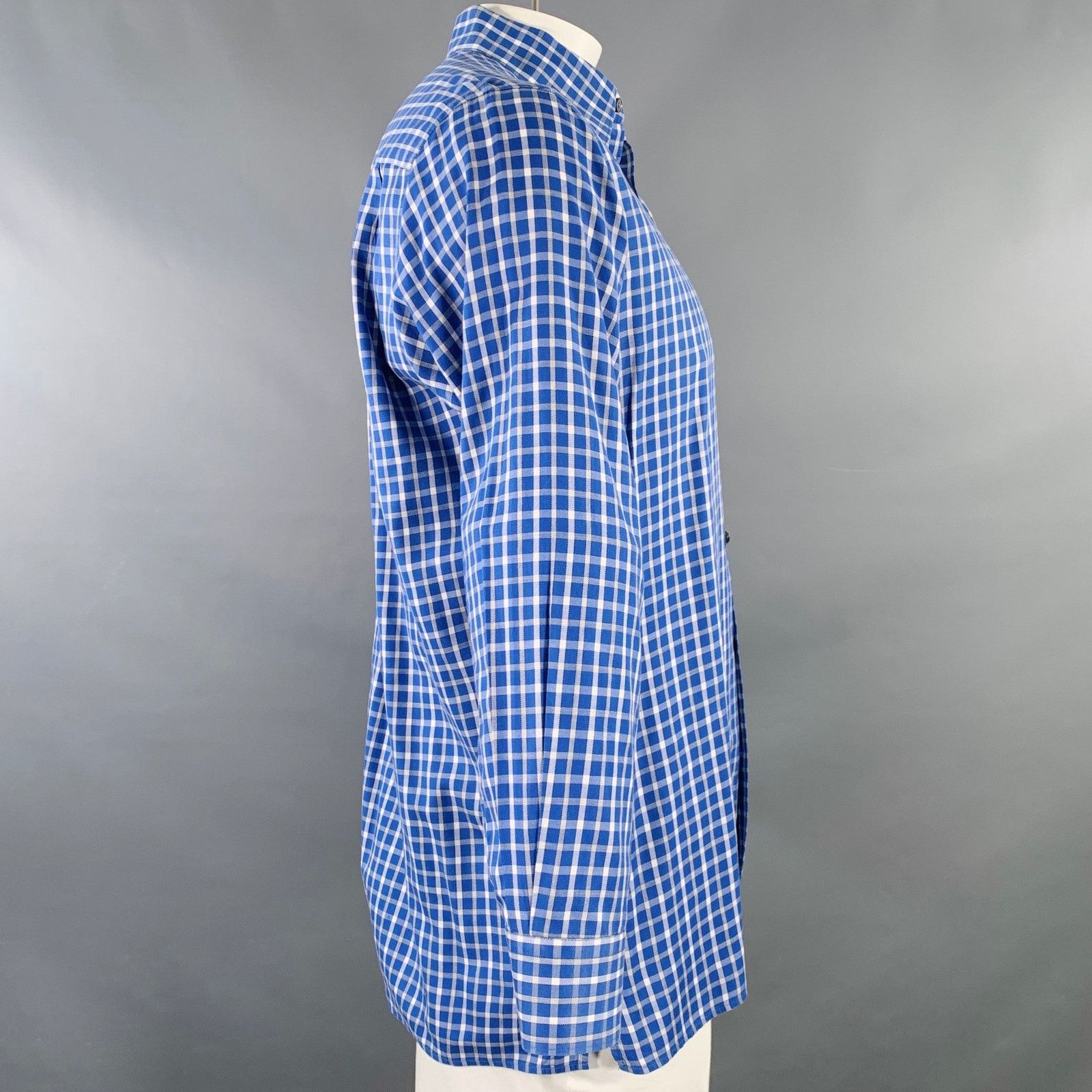 Ermenegildo Zegna ERMENEGILDO ZEGNA Blue White Checkered Cotton Long Sleeve Size US L / EU 52-54 / 3 - 3 Thumbnail