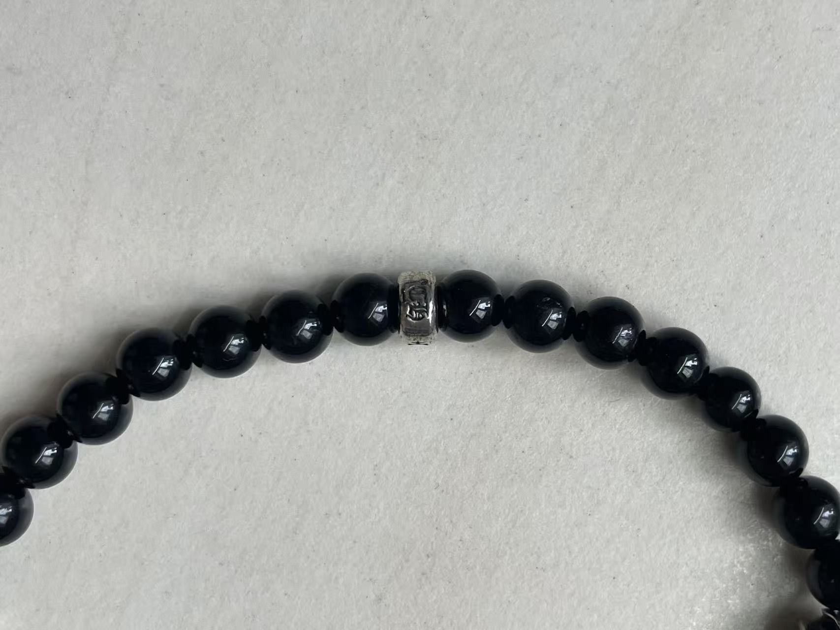 Chrome Hearts Chrome Hearts 6mm Obsidian Silver Cross Beaded Bracelet Size ONE SIZE - 11 Thumbnail