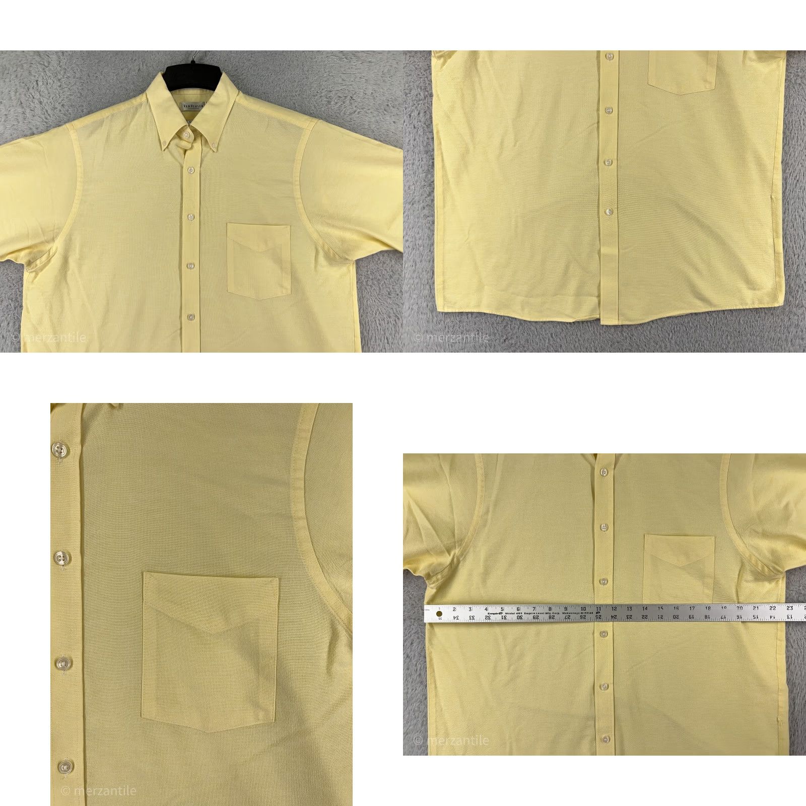 Van Heusen VANHEUSEN Shirt Mens L Yellow Button-Up Collared Oxford Cotton Blend Shirt (Short Sleeve) – Casual Workwear Twill, Regular Size L Mens Size US L / EU 52-54 / 3 - 8 Thumbnail