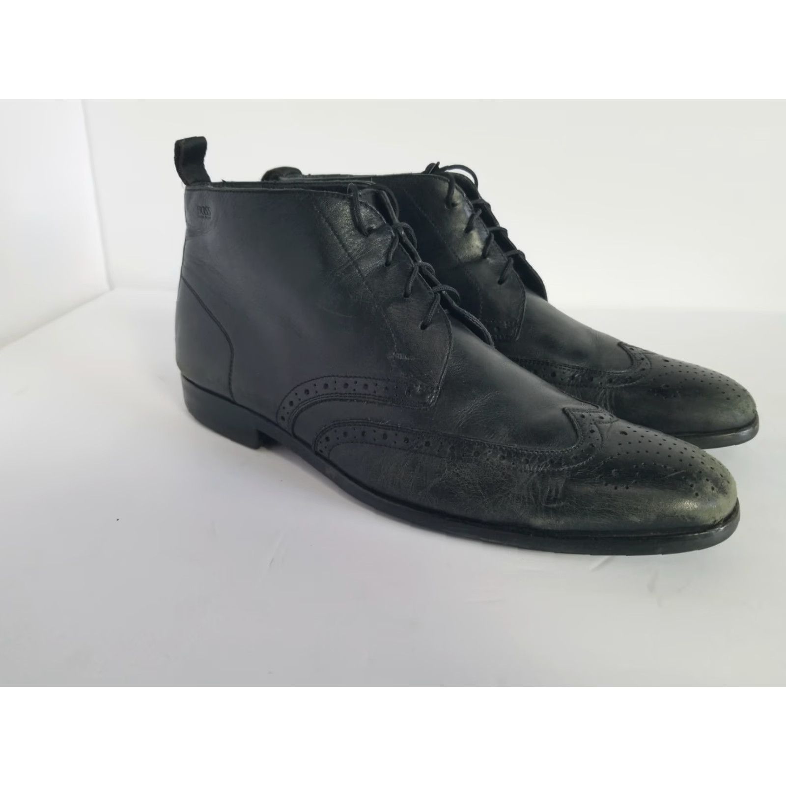 Hugo Boss HUGO BOSS Men’s Black Leather Lace Up Dress Chukka Ankle Boots US 10.5 Size US 11 / EU 44 - 2 Thumbnail
