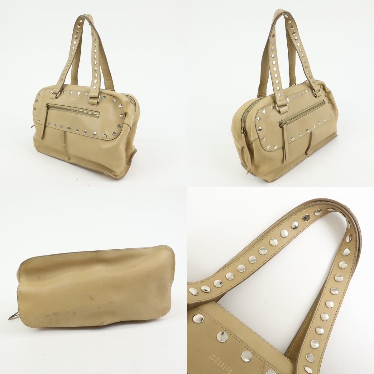 Celine Celine Studded Calfskin Bowling Bag Tan Size ONE SIZE - 3 Thumbnail