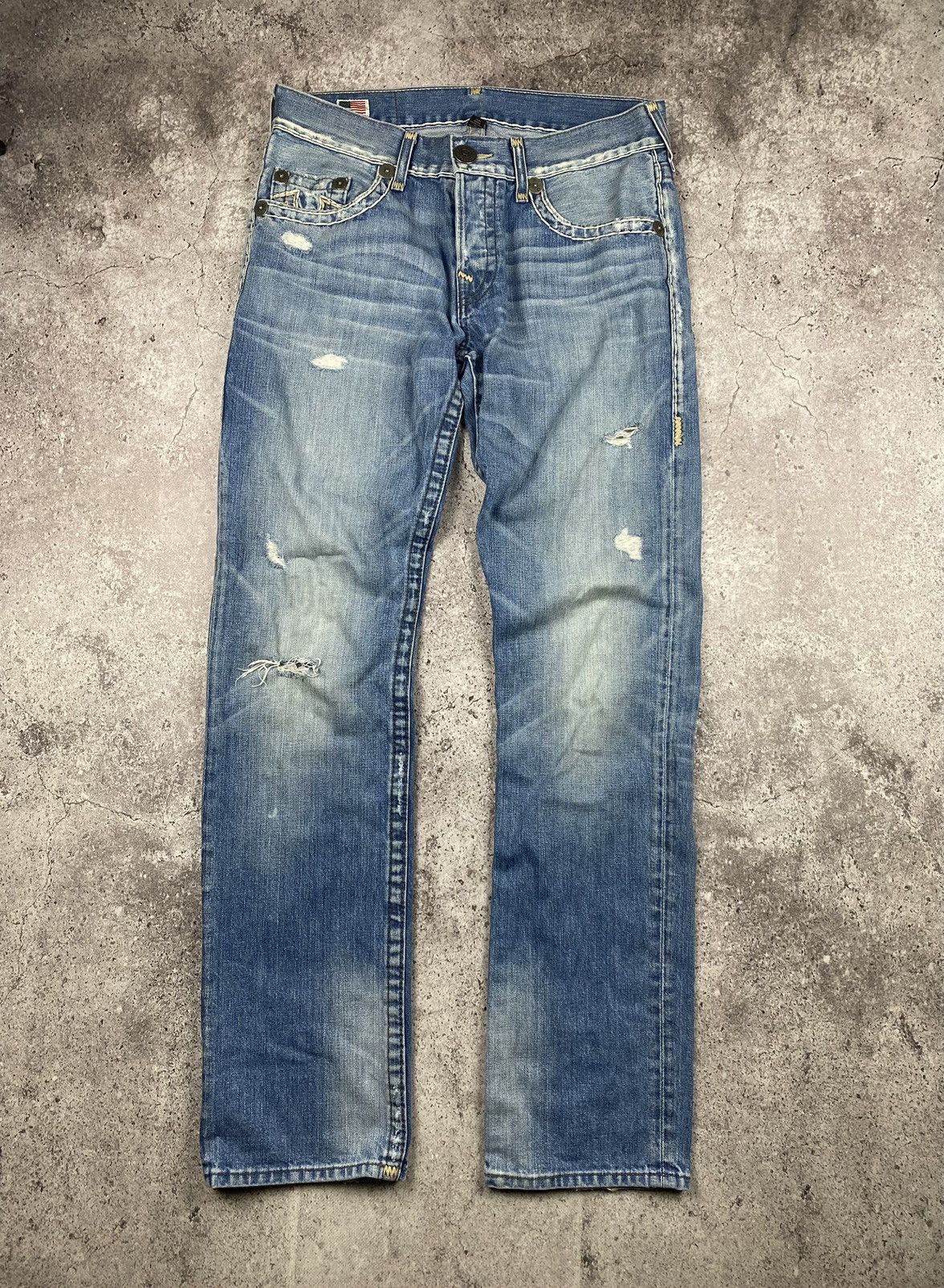 Japanese Brand × True Religion × Vintage Crazy Vintage Y2K True Religion Faded Distressed Baggy Jeans Size US 31 - 1 Thumbnail