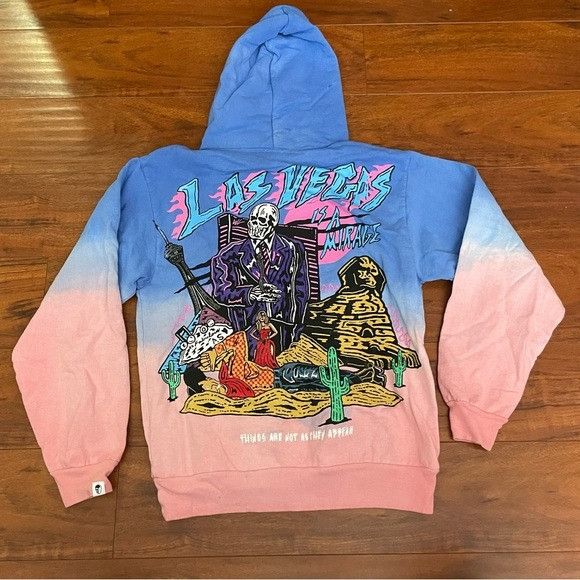 image of Warren Lotas New Warrn Lotas Las Vegas Is A Mirage Blue Pink Hoodie Size S in Pink/Yellow, Men's