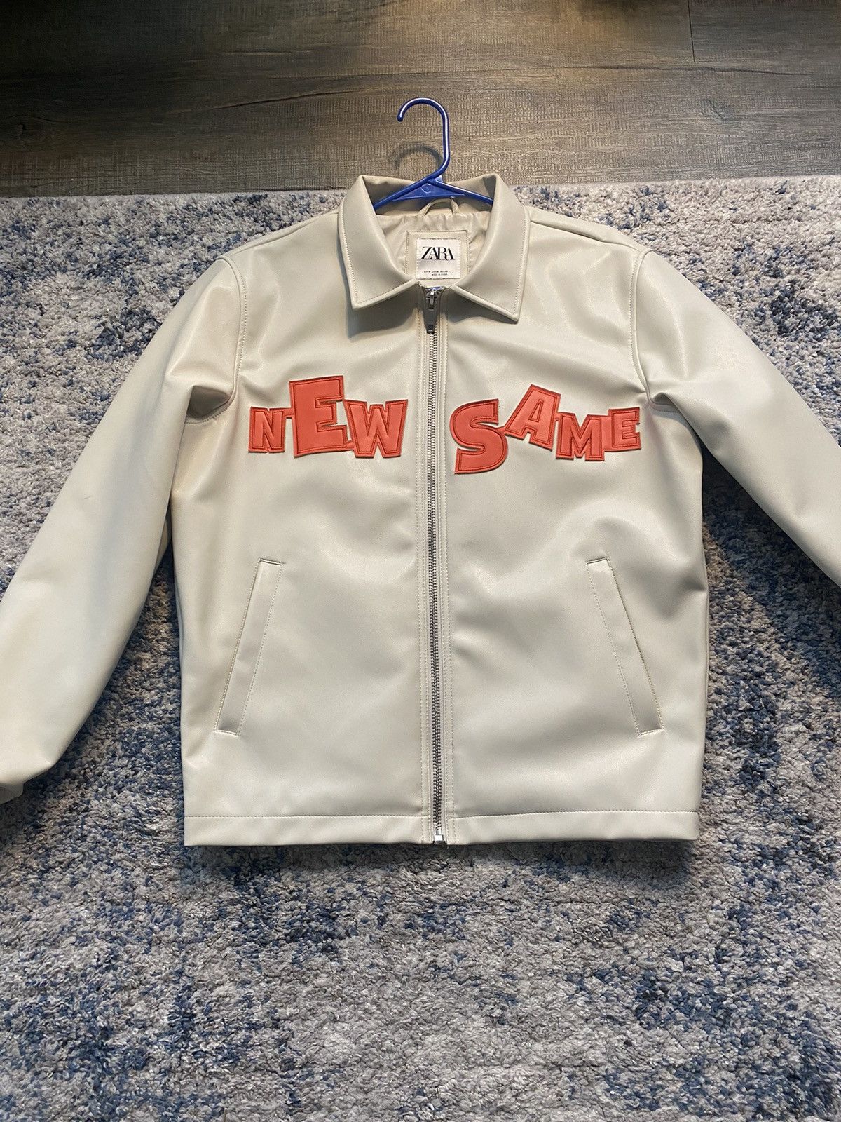 image of ‘New Same’ Cream Leather Jacket, Men's (Size Medium)