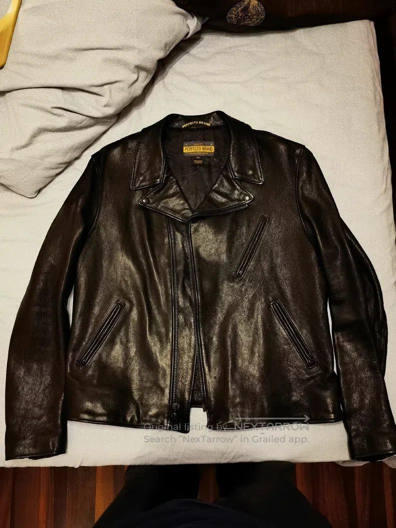Schott Schott P213 Diagonal zipper motorcycle leather jacket Size US XL / EU 56 / 4 - 1 Thumbnail
