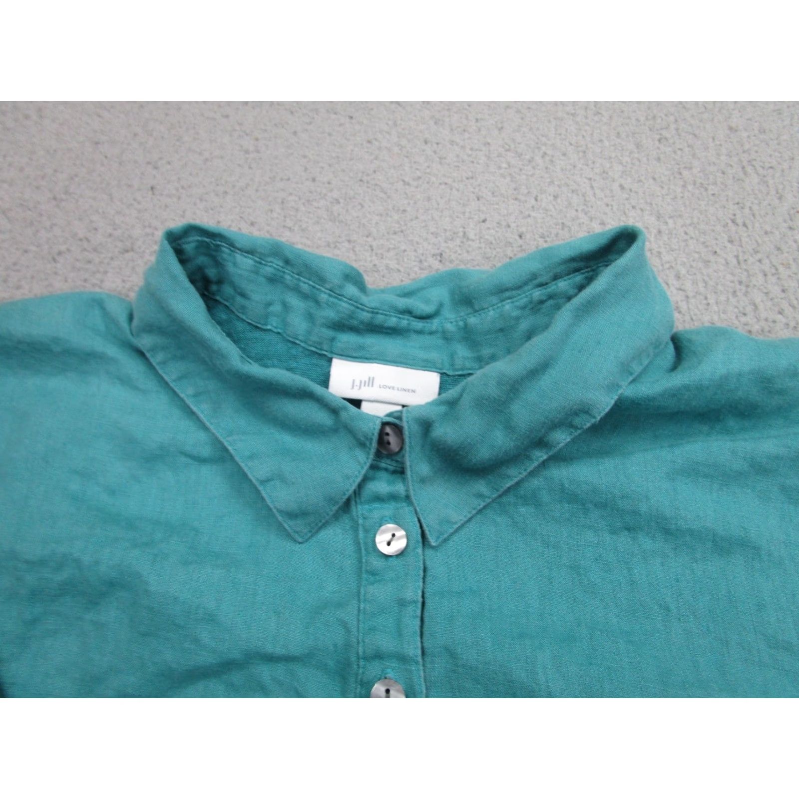 J. Jill J Jill Lagenlook Top Womens XL Teal Blue Linen Button-Up Tunic Boho Peasant Casual Cotton? Size XL / US 12-14 / IT 48-50 - 3 Thumbnail