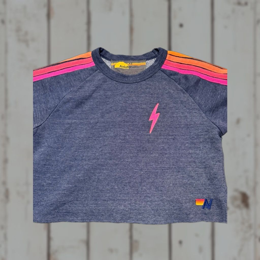 Aviator Nation AVIATOR NATION Bolt Cropped Classic Five Stripe Crewneck Sweatshirt XS Size XS / US 0-2 / IT 36-38 - 1 Thumbnail