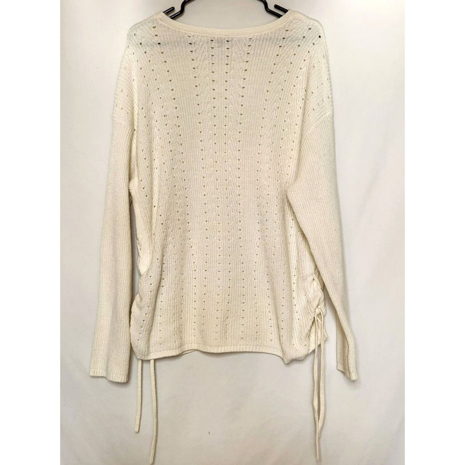 Talbots Talbots Women's XL Knit Sweater Pullover Cotton Blend Ivory Lace Up Sides Size XL / US 12-14 / IT 48-50 - 3 Thumbnail