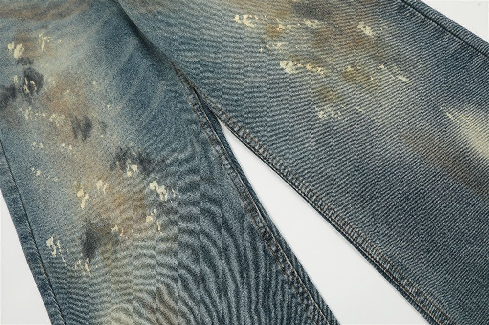 Japanese Brand × Jean Men's hip-hop trendy washed ink-splashed distressed jeans Size US 32 / EU 48 - 6 Thumbnail