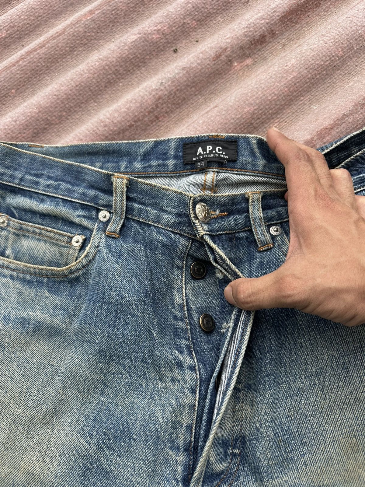 A.P.C. Vintage Distressed APC Selvegde Jeans Size US 33 - 3 Thumbnail