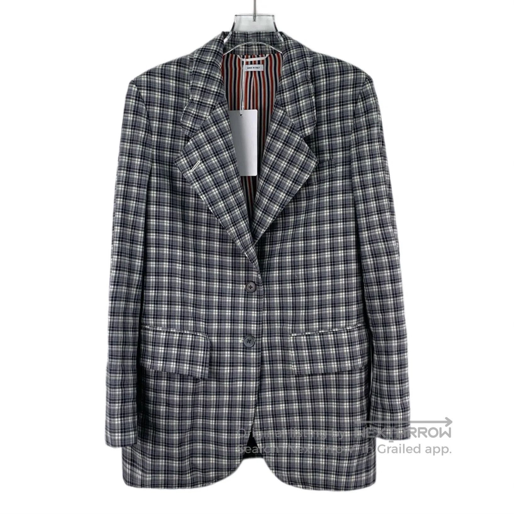 Thom Browne Thom Browne Gray Plaid Wool Collar Single-Breasted Long-Sl Size S / US 4 / IT 40 - 1 Thumbnail