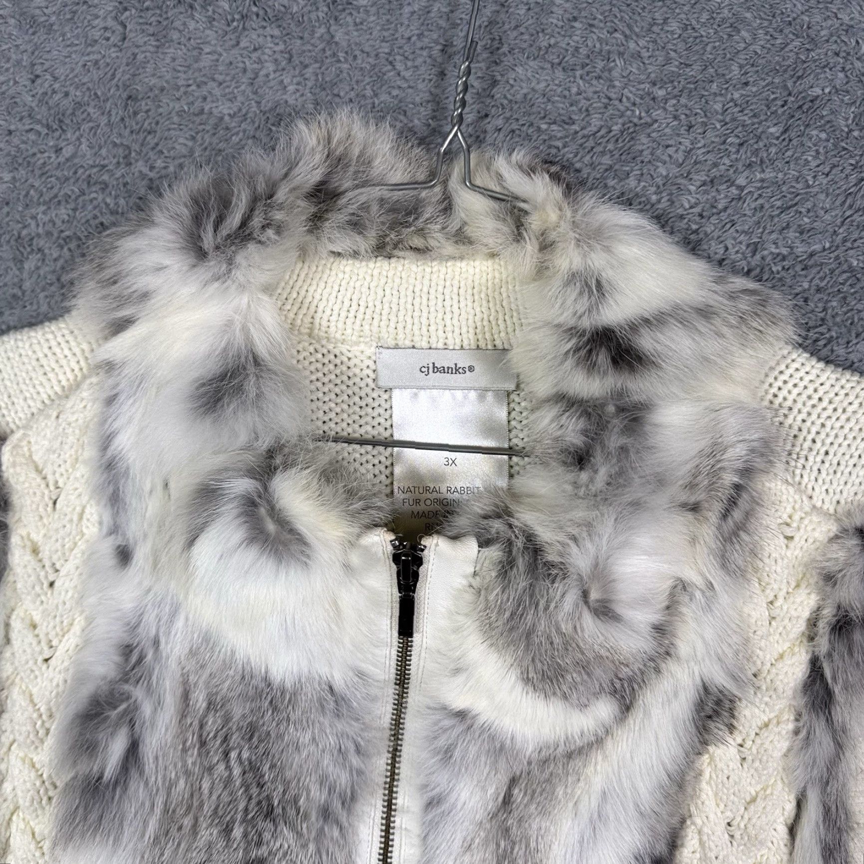 Vintage CJ Banks Sweater Womens 3X Real Rabbit Fur Cable Knit Full Zip Vest Cream Ivory Wool? Size XXL / US 16-18 / IT 52-54 - 6 Thumbnail