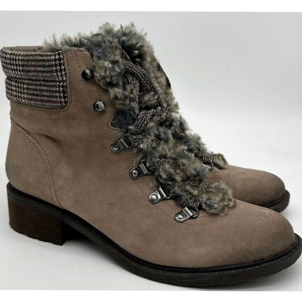 Sam Edelman Sam Edelman Darrah Boots Womens 9 Beige Wool Blend Faux Fur Trimmed Ankle Suede Bootie Casual Winter Outdoor Walking Comfort Mens? Size US 9 / IT 39 - 4 Thumbnail