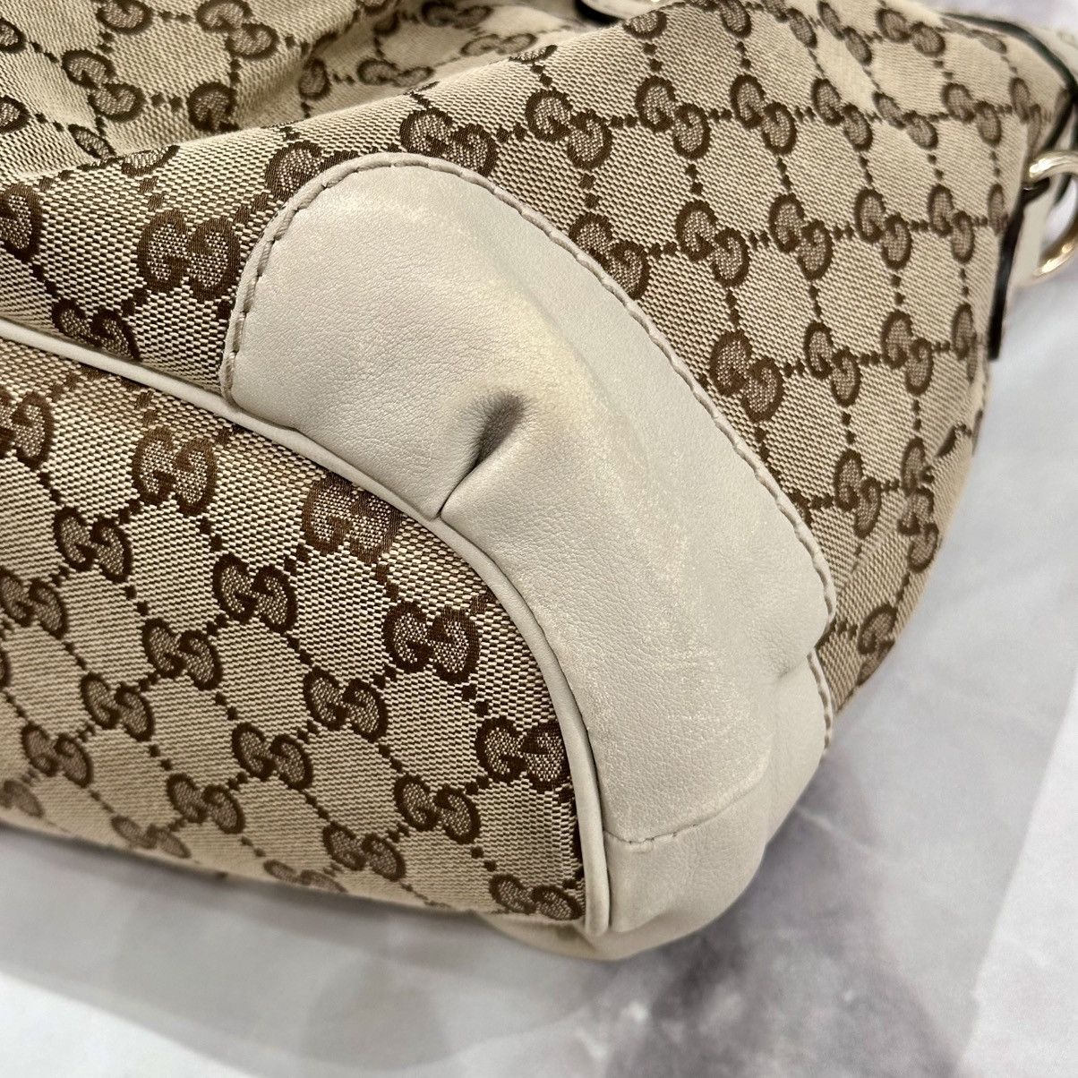 Gucci GUCCI CREME LEATHER GG CANVAS SUKEY BAG Size ONE SIZE - 4 Thumbnail