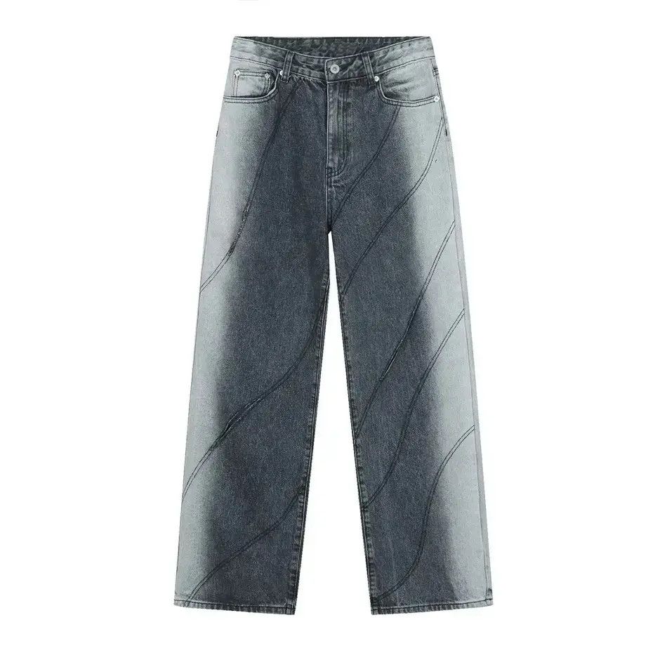 Japanese Brand Retro loose straight leg gradient ripped jeans Size US 32 / EU 48 - 6 Thumbnail