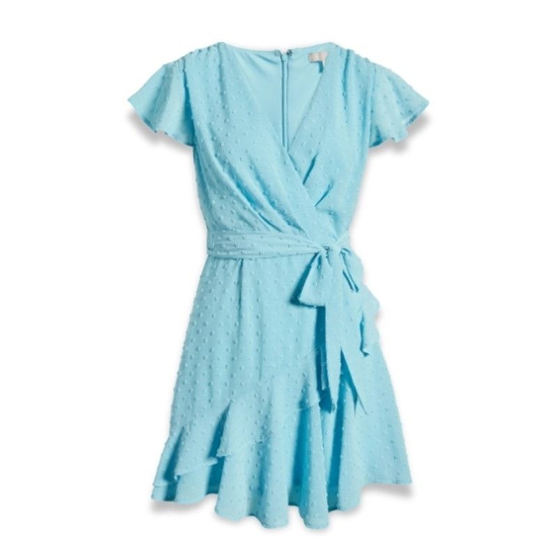 Other Chelsea 28 Faux Wrap Mini Dress Flutter Sleeves Blue S NWOT Size S / US 4 / IT 40 - 2 Thumbnail