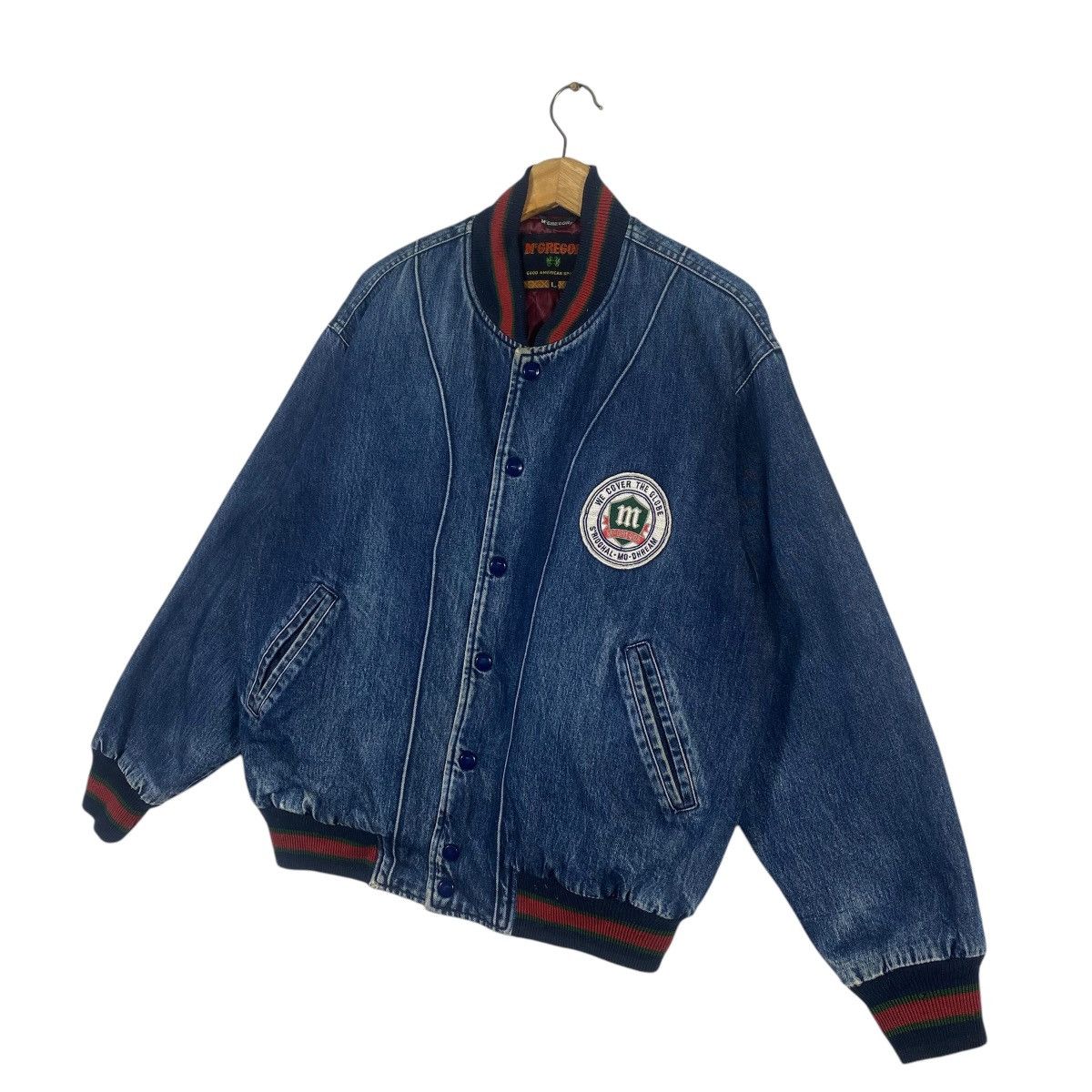 McGregor × Vintage Vintage 90s McGregor Denim Bomber Snap Button Jacket L Size Size US L / EU 52-54 / 3 - 2 Thumbnail
