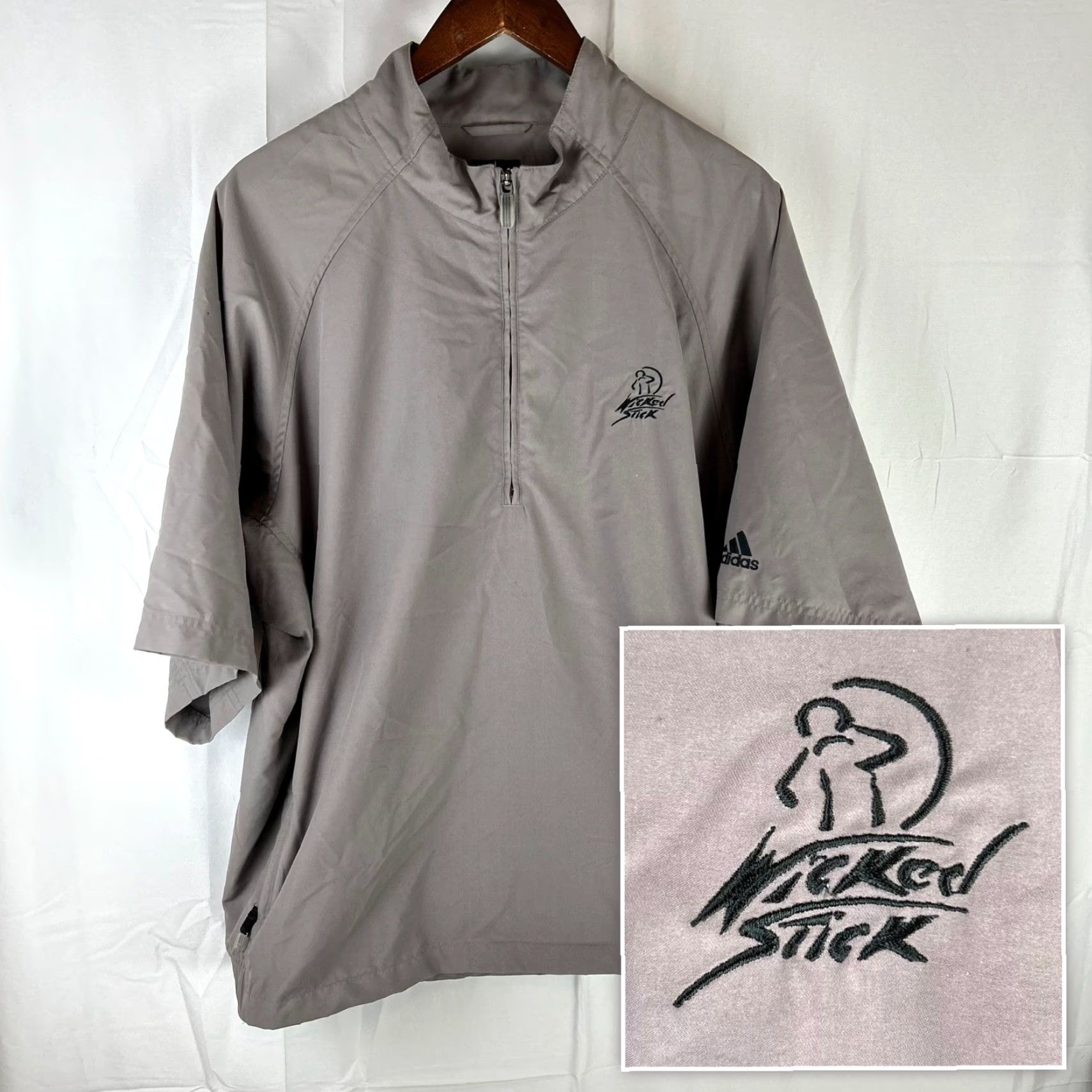 Adidas Adidas Windbreaker Mens Large Gray Short Sleeve 1/4 Zip Wicked Stick Jacket Casual Golf Size US 33 - 2 Thumbnail