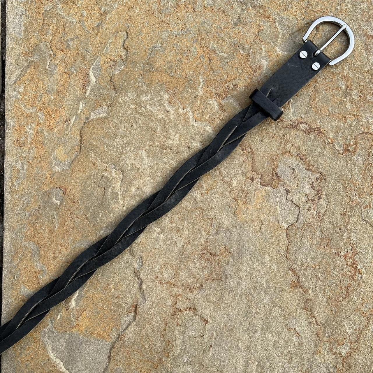 Lands' End Black Braided Woven Style Black Leather Grunge Belt Size ONE SIZE - 3 Thumbnail