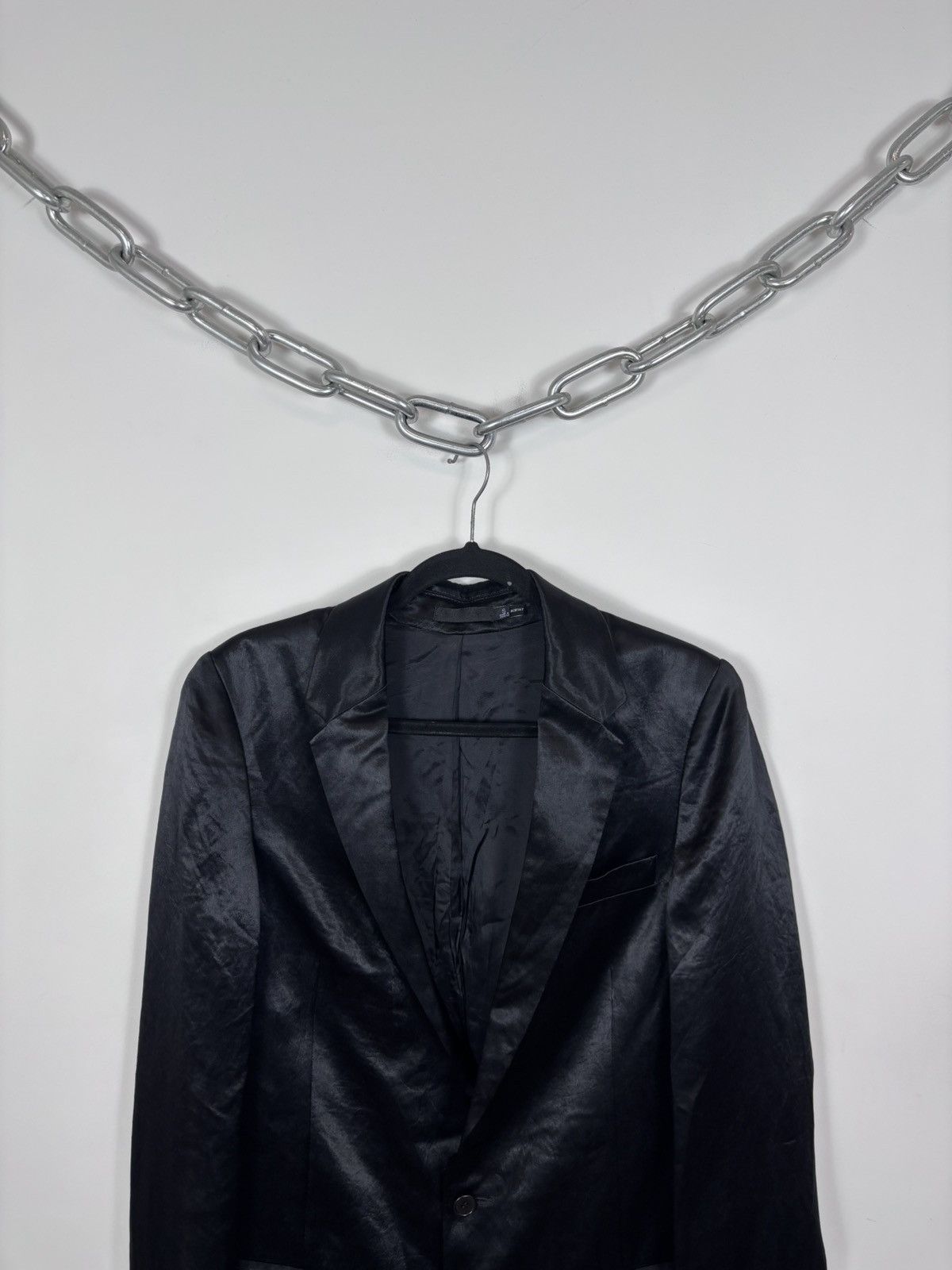 Blk Dnm BLK DNM Men’s Black Satin Long Blazer Jacket Tuxedo Coat Size 40R - 2 Thumbnail