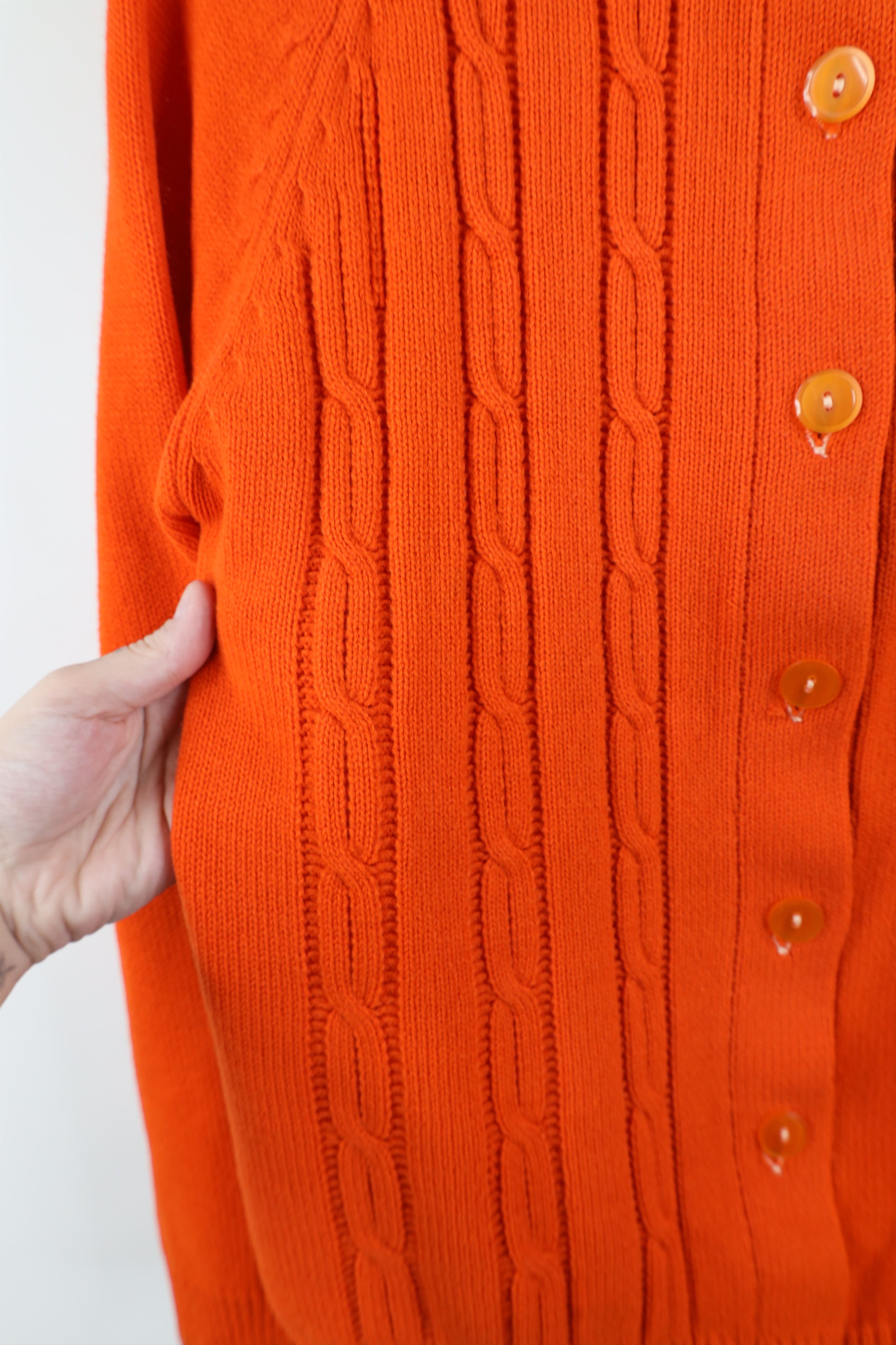 Vintage Vintage 60s Streetwear Cable Knit Cardigan Sweater Orange Size XS / US 0-2 / IT 36-38 - 6 Thumbnail