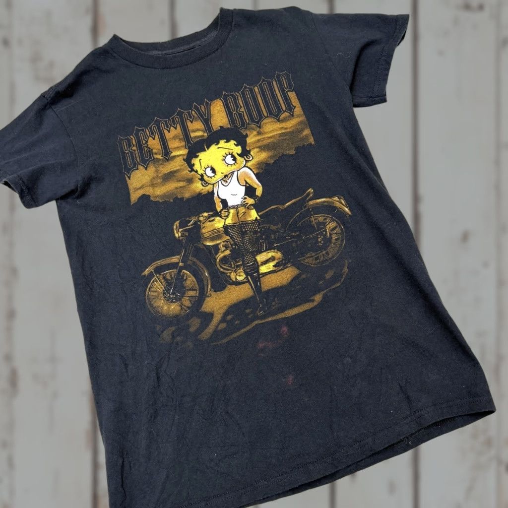 Vintage Betty Boop Shirt Womens Small Black Motorcycle Biker Graphic Tee Cartoon Size S / US 4 / IT 40 - 1 Thumbnail