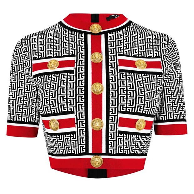 Balmain o1g2r1mq0924 Cropped Jumper in Multicolor Size L / US 10 / IT 46 - 1 Thumbnail