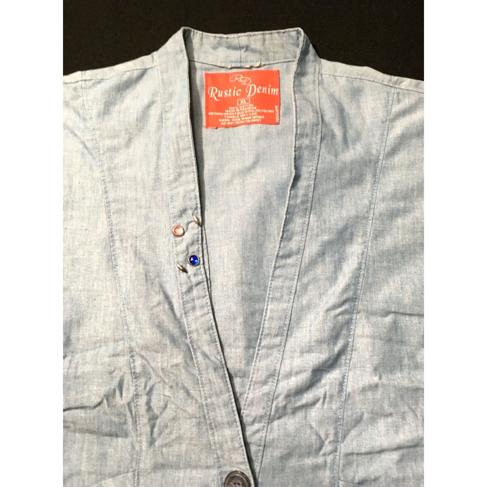 Vintage rustic Denim Women's XL Short Sleeve Western Shirt Blouse Casual Plaid Blue Vintage No Size XL / US 12-14 / IT 48-50 - 2 Thumbnail