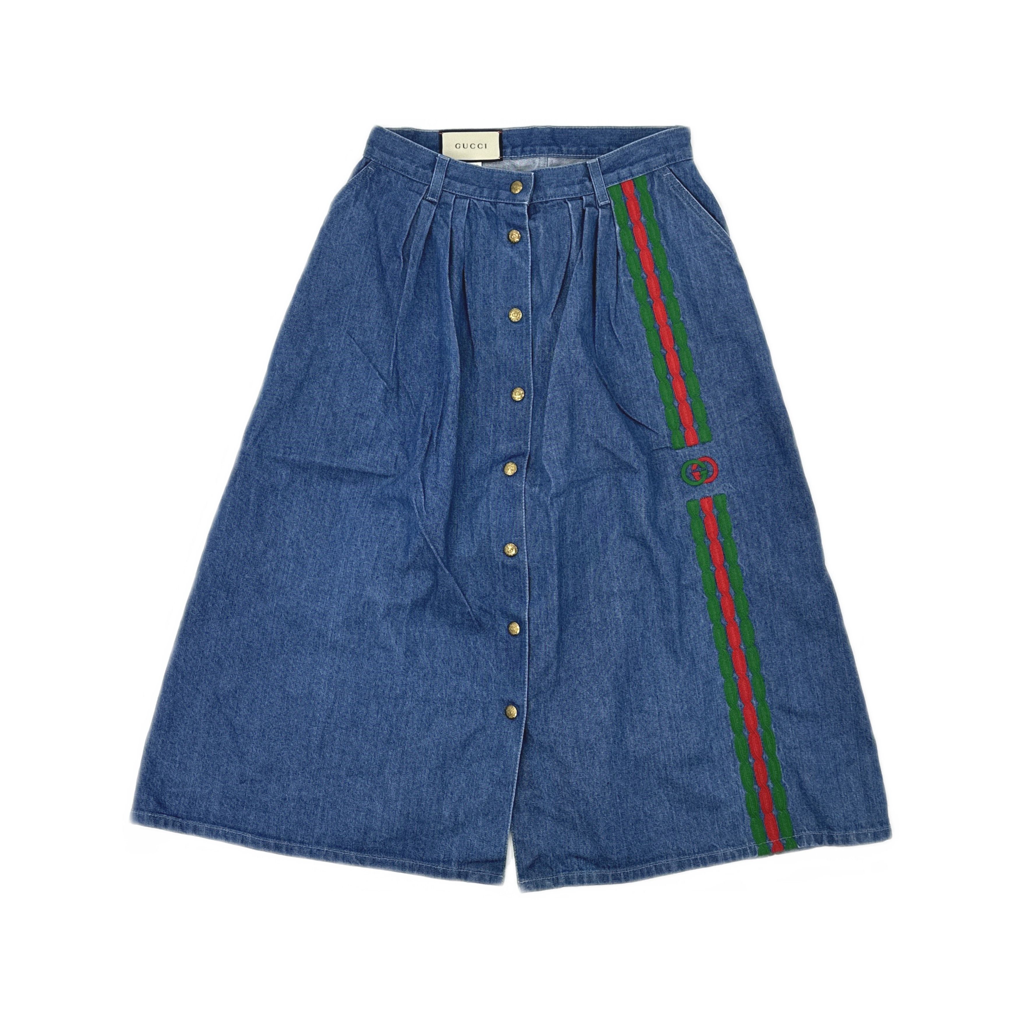 Gucci Gucci Striped Logo Embroidery Denim Skirt Size 42 Size 28" / US 6 / IT 42 - 1 Thumbnail