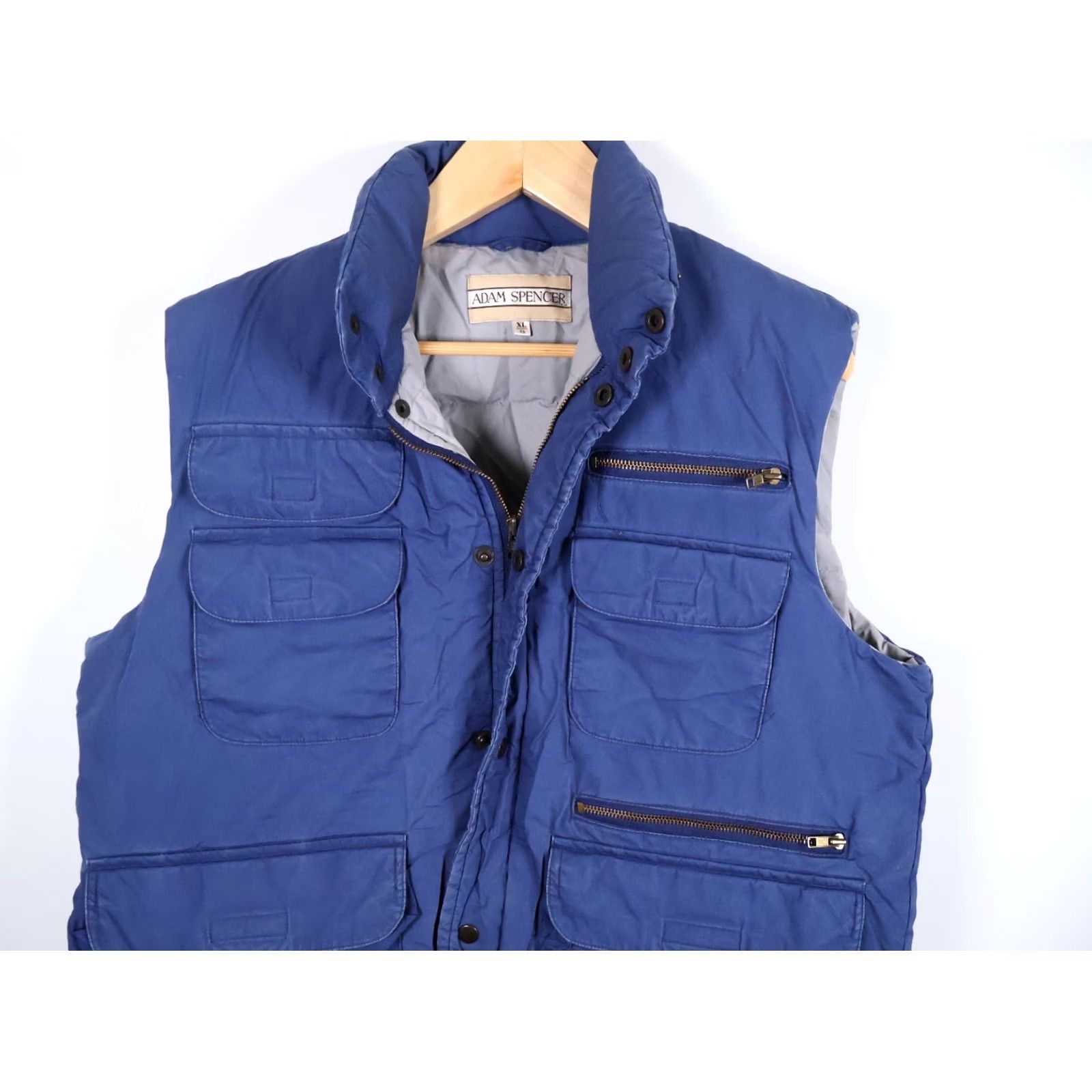 Vintage VINTAGE Down Insulated Vest Men's XL Blue Full Zip Hooded Pockets 90s VTG Adam Spencer Jacket Mens Vest Blue Nylon Lined Softshell Utility Size US XL / EU 56 / 4 - 4 Thumbnail