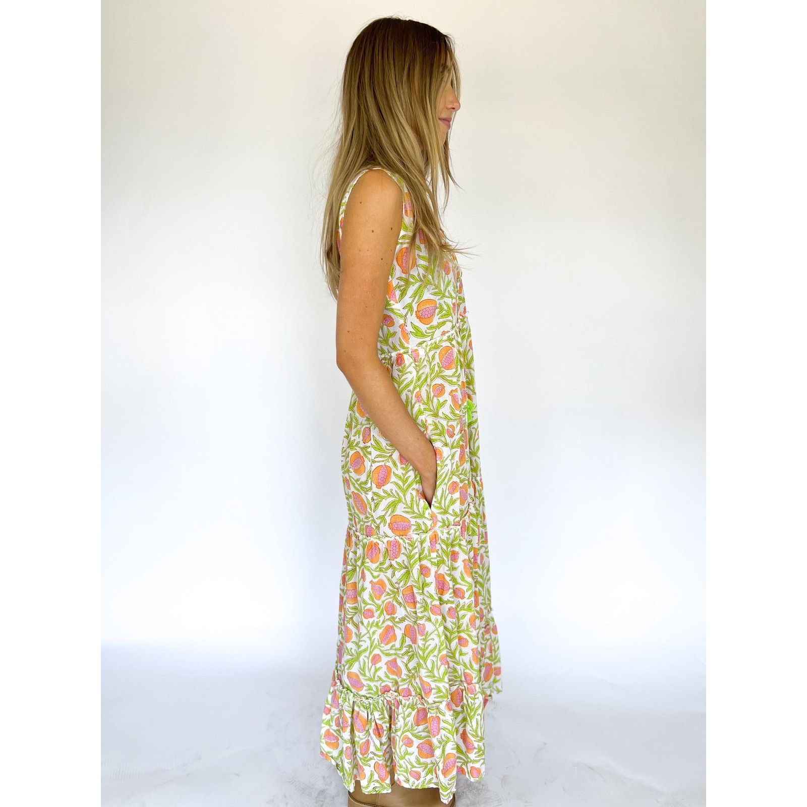Vintage VTG 70s Boho Prairie Maxi Sleeveless Cotton Pomegranate Size M / US 6-8 / IT 42-44 - 4 Thumbnail