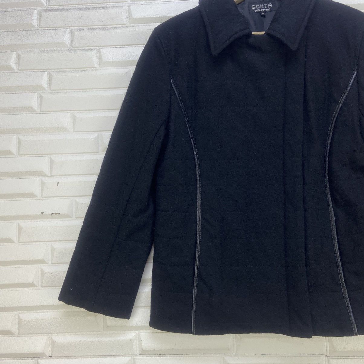 Designer × Sonia Rykiel Sonia Rykiel Leather Trimmed Wool Jacket Coat Size XS / US 0-2 / IT 36-38 - 5 Thumbnail