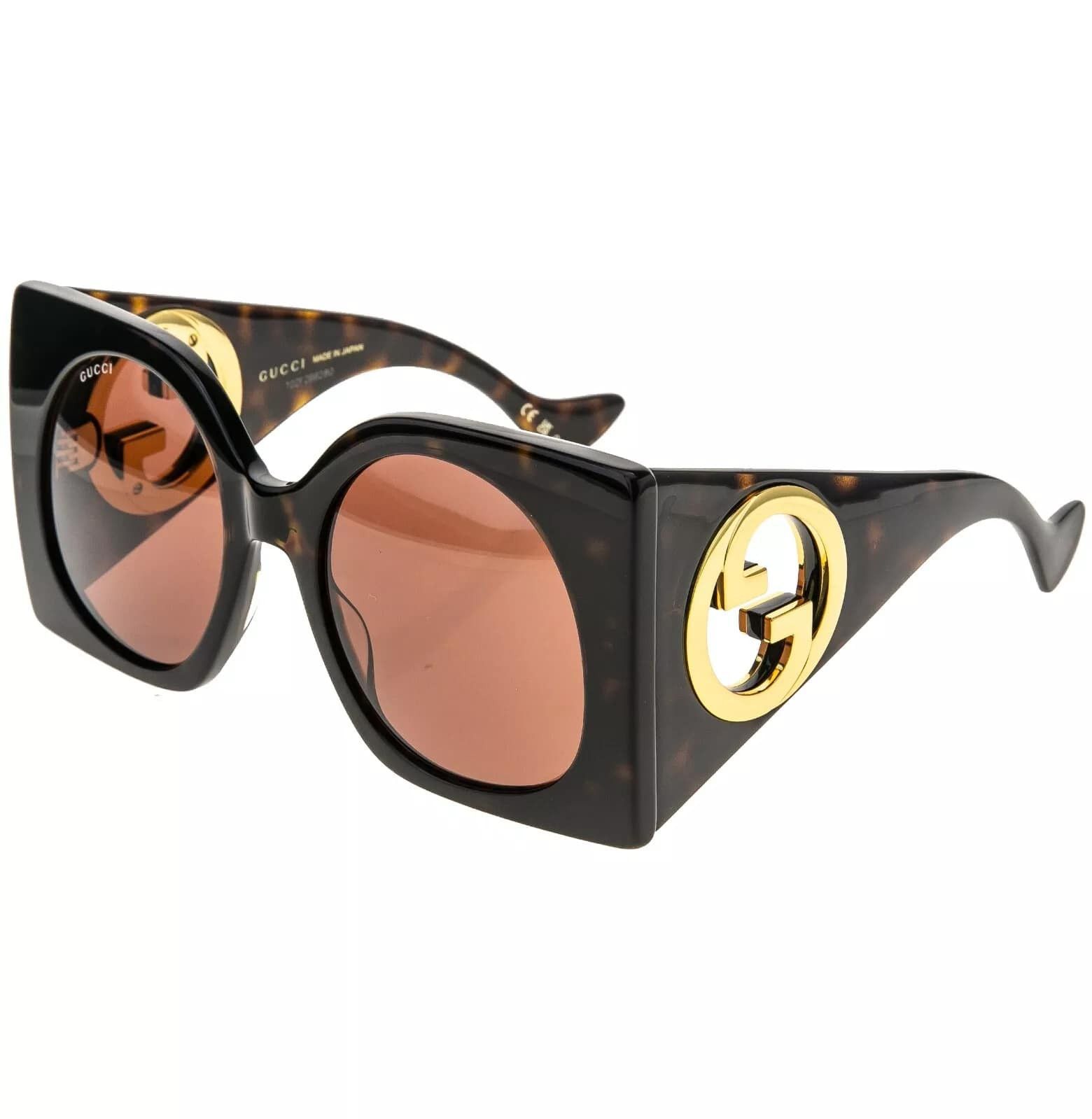 Gucci GUCCI 1254 Brown Gold Logo Gg1254S Oversized Mask Flat 002 Size ONE SIZE - 7 Thumbnail