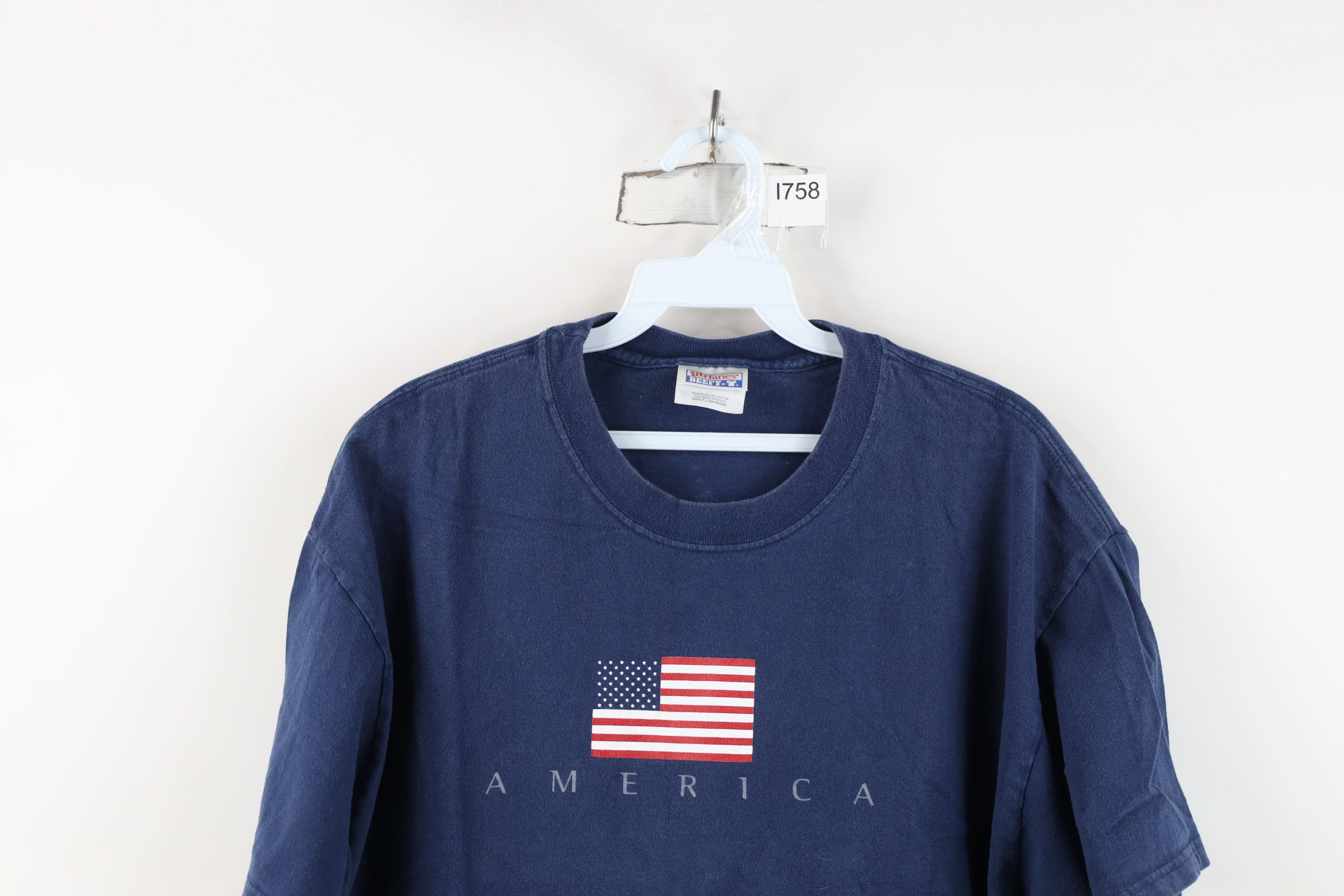 Vintage Vintage 90s Spell Out America USA Flag Short Sleeve T-Shirt Size L / US 10 / IT 46 - 2 Thumbnail