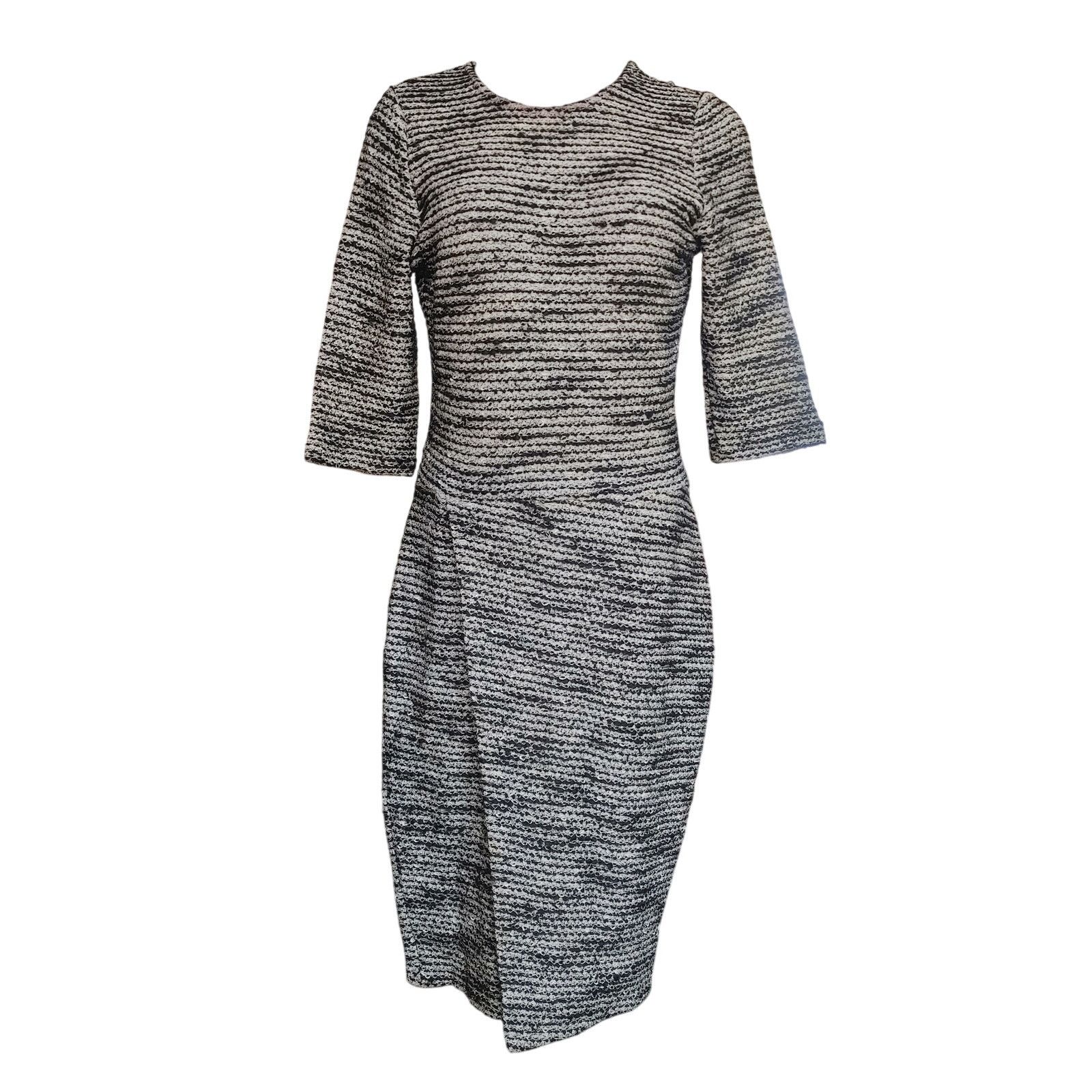 Other Leota Women's L Gray Stripe Long Sleeve Cinch Waist Dress Size L / US 10 / IT 46 - 1 Thumbnail