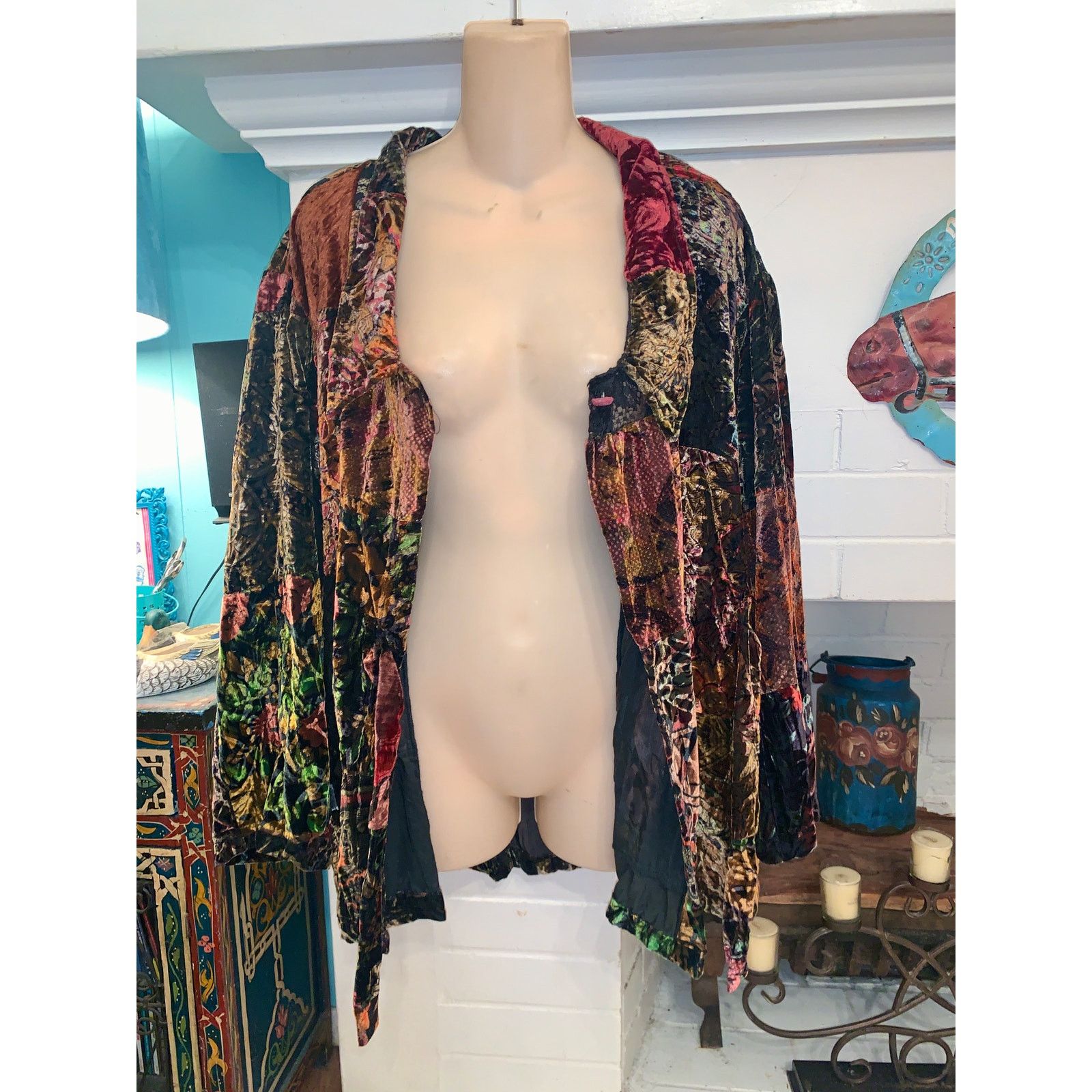 Other VINTAGE 90's UNWORN PATCHWORK SILK BLEND VELVET LACE JACKET Size ONE SIZE - 3 Thumbnail