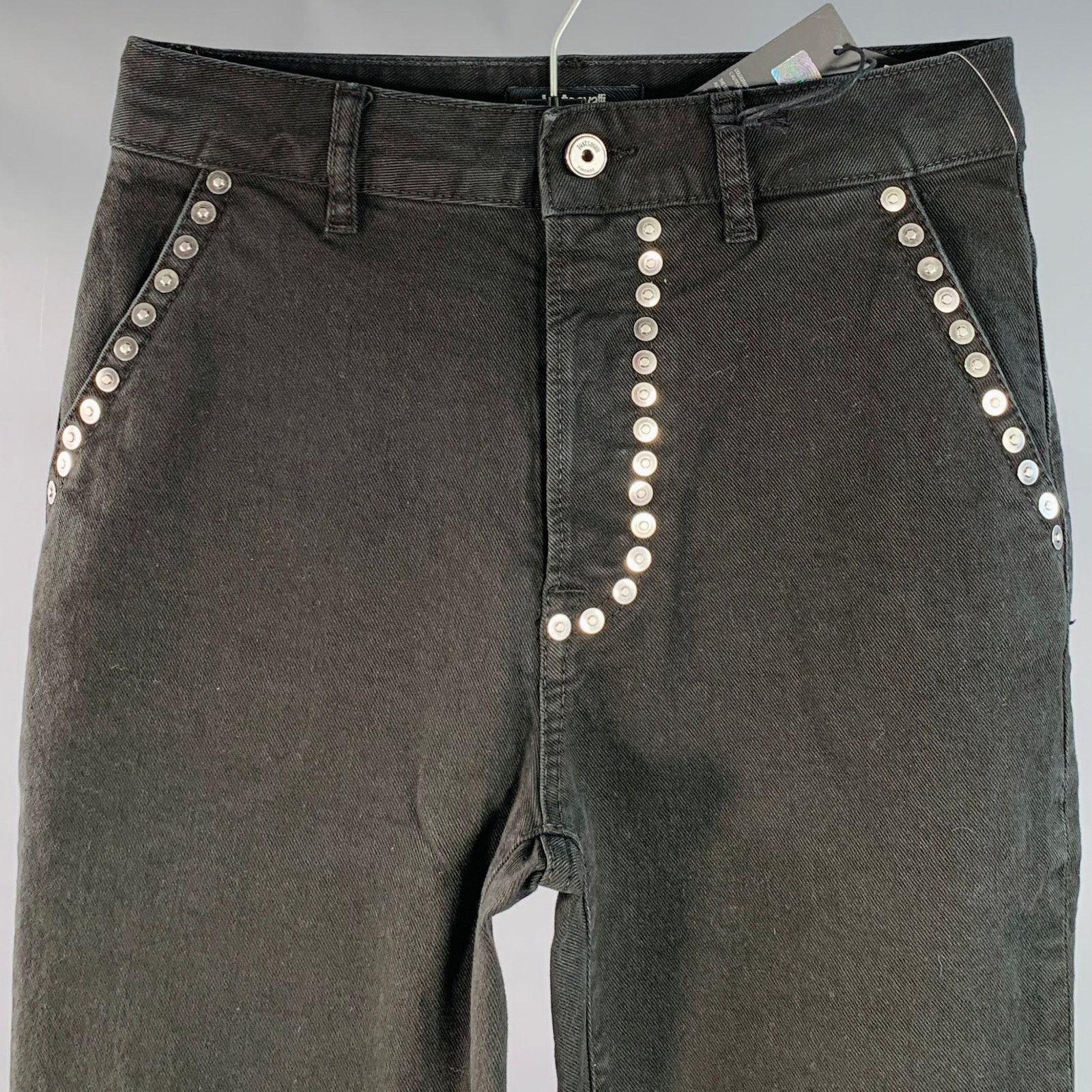 Just Cavalli Size 26 Black Silver Cotton Denim Studded Button Fly Jeans Size 26" / US 2 / IT 38 - 2 Thumbnail