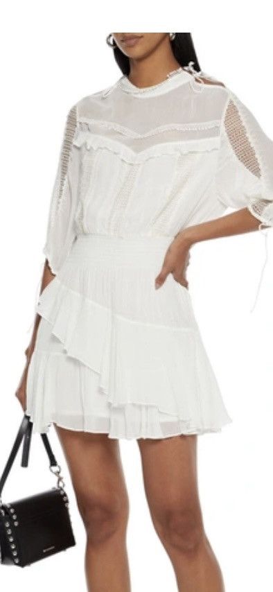 Iro IRO Swirl tiered lace-paneled shirred georgette mini dress Size S / US 4 / IT 40 - 1 Thumbnail